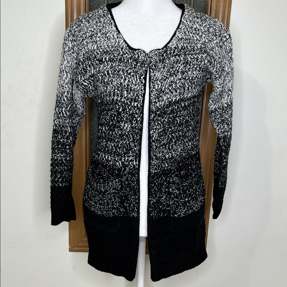 Fate Black White Ombre Cameron Knit Open Front Cardigan Sweater Women’s XS